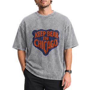 Keep Bear In Chicago CFB Washed Cotton T-Shirt Gift For Football Lovers