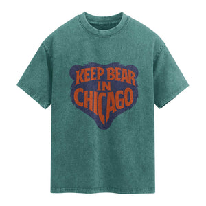 Keep Bear In Chicago CFB Washed Cotton T-Shirt Gift For Football Lovers