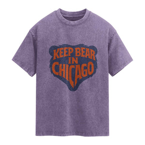 Keep Bear In Chicago CFB Washed Cotton T-Shirt Gift For Football Lovers