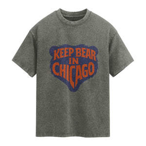 Keep Bear In Chicago CFB Washed Cotton T-Shirt Gift For Football Lovers