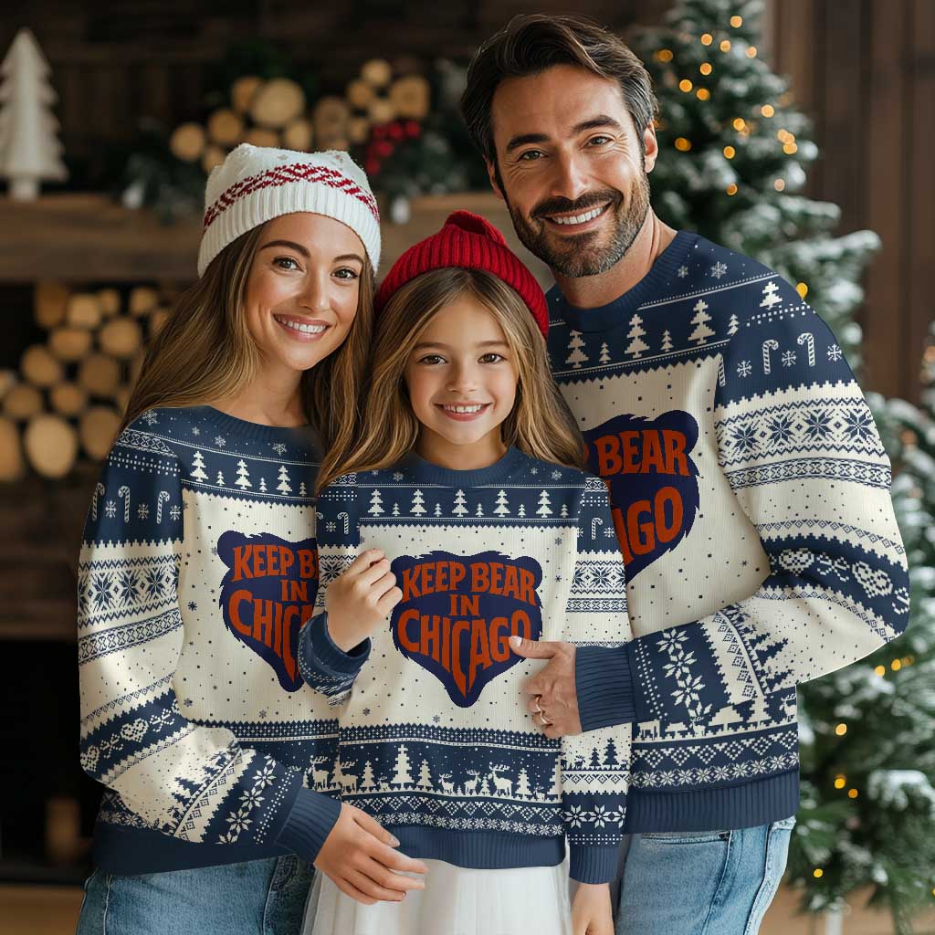 Keep Bear In Chicago CFB Ugly Christmas Sweater Gift For Football Lovers TS12 Beige Navy Print Your Wear