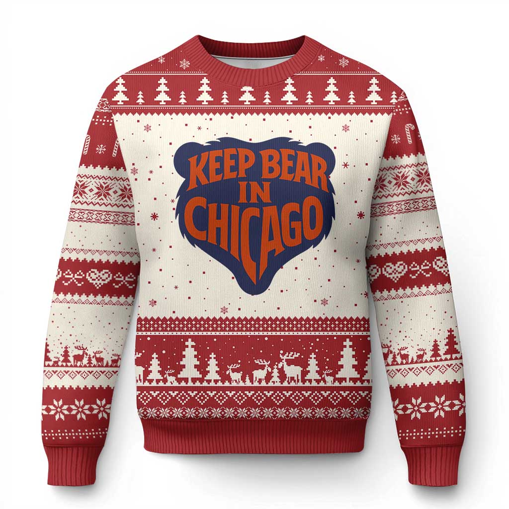 Keep Bear In Chicago CFB Ugly Christmas Sweater Gift For Football Lovers TS12 Beige Red Print Your Wear