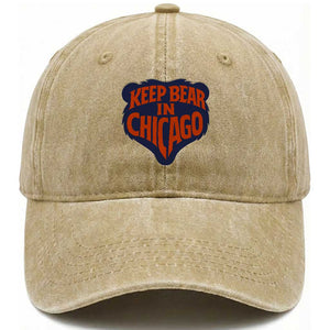 Keep Bear In Chicago CFB Washed Cotton Baseball Cap Gift For Football Lovers TS12 Print Your Wear