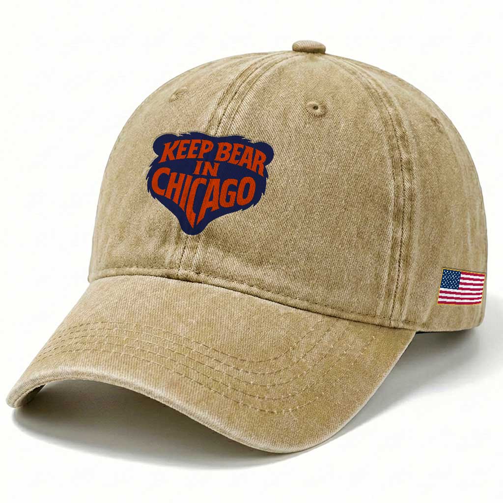 Keep Bear In Chicago CFB Washed Cotton Baseball Cap Gift For Football Lovers TS12 Print Your Wear