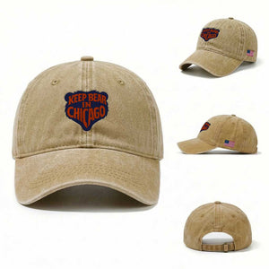 Keep Bear In Chicago CFB Washed Cotton Baseball Cap Gift For Football Lovers TS12 Washed Cap Universal Fit Khaki Print Your Wear