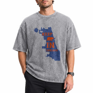 Chicago Map Bear Keep The Team Washed Cotton T-Shirt Funny City Pride Gift