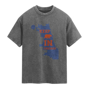 Chicago Map Bear Keep The Team Washed Cotton T-Shirt Funny City Pride Gift