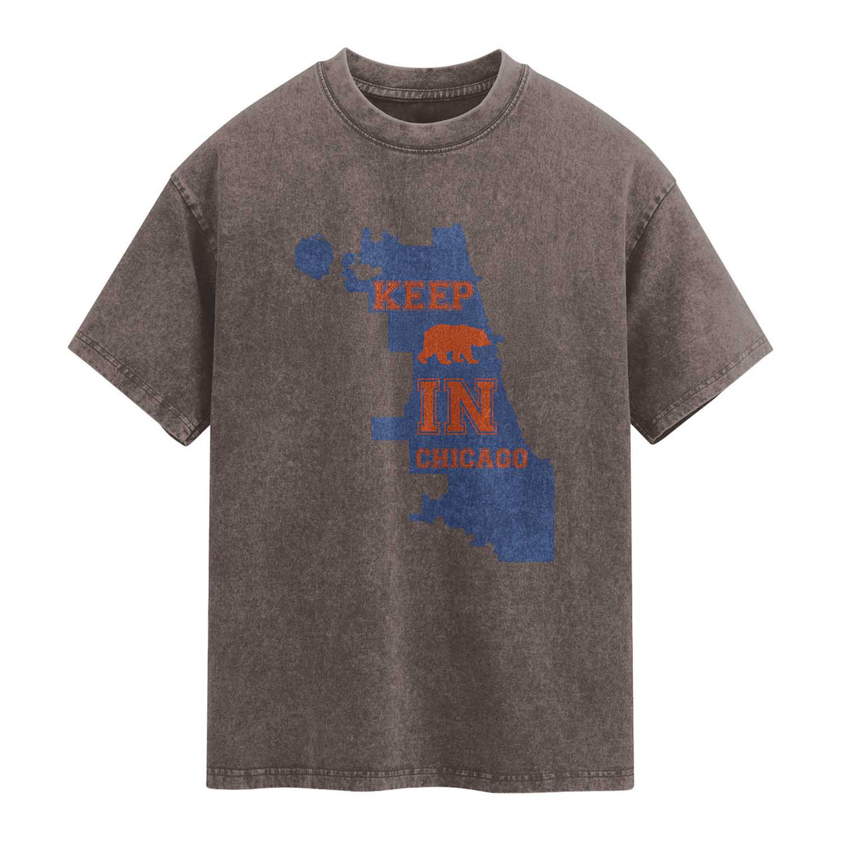 Chicago Map Bear Keep The Team Washed Cotton T-Shirt Funny City Pride Gift