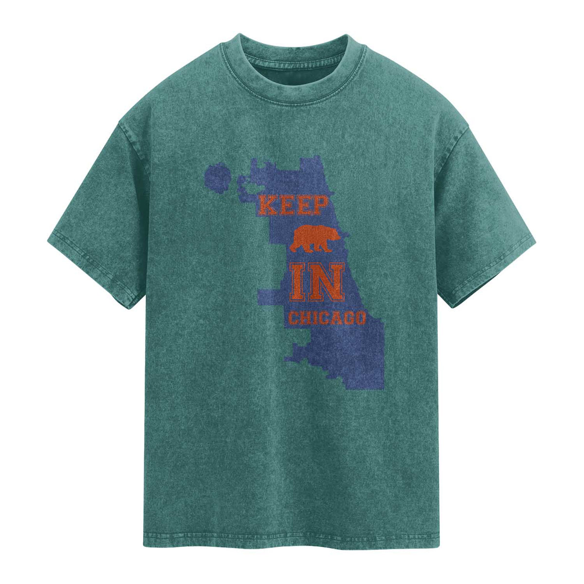 Chicago Map Bear Keep The Team Washed Cotton T-Shirt Funny City Pride Gift