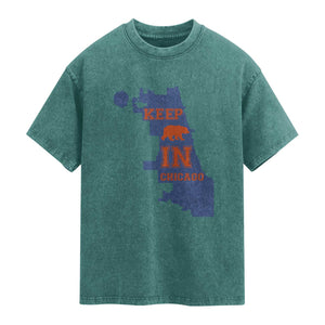 Chicago Map Bear Keep The Team Washed Cotton T-Shirt Funny City Pride Gift