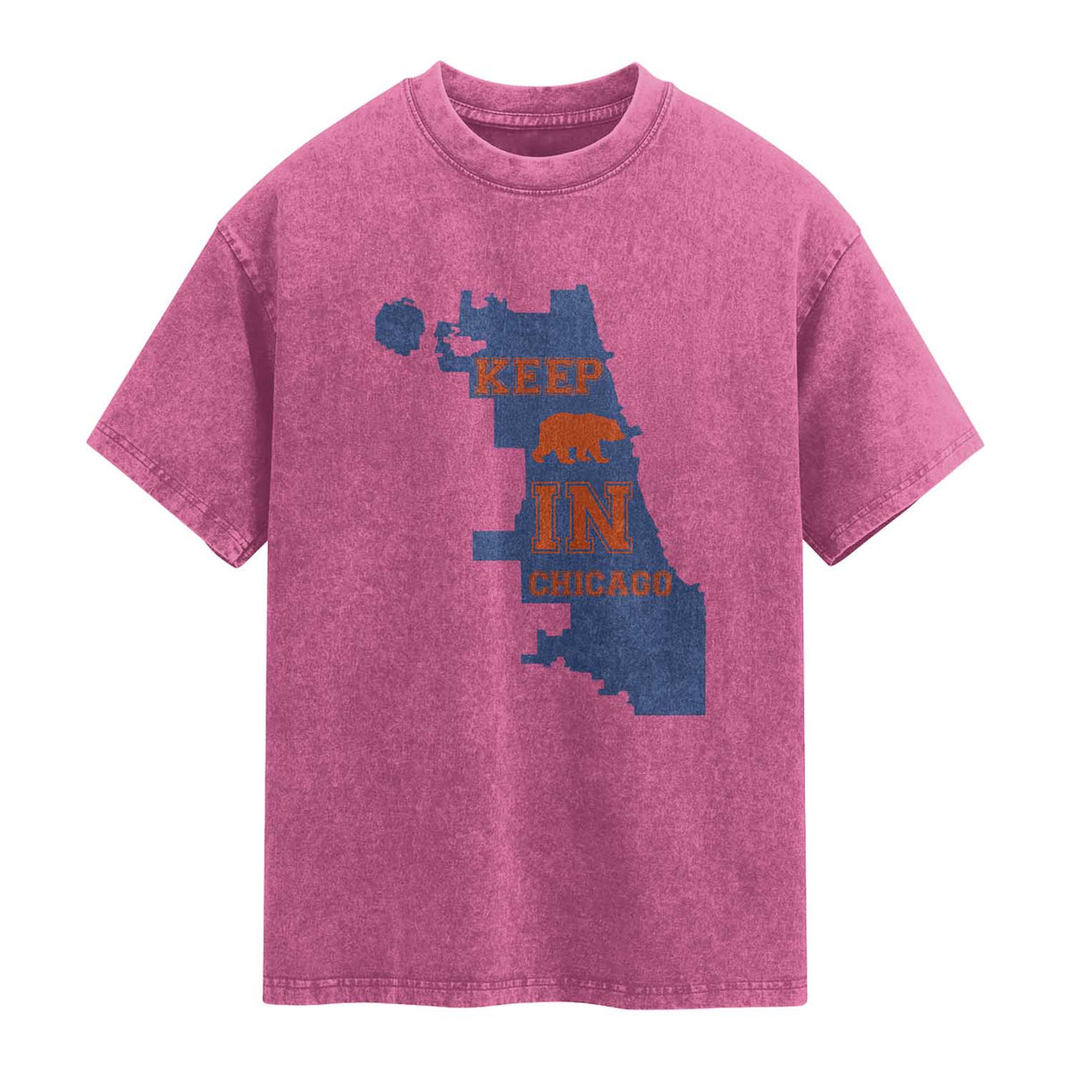 Chicago Map Bear Keep The Team Washed Cotton T-Shirt Funny City Pride Gift