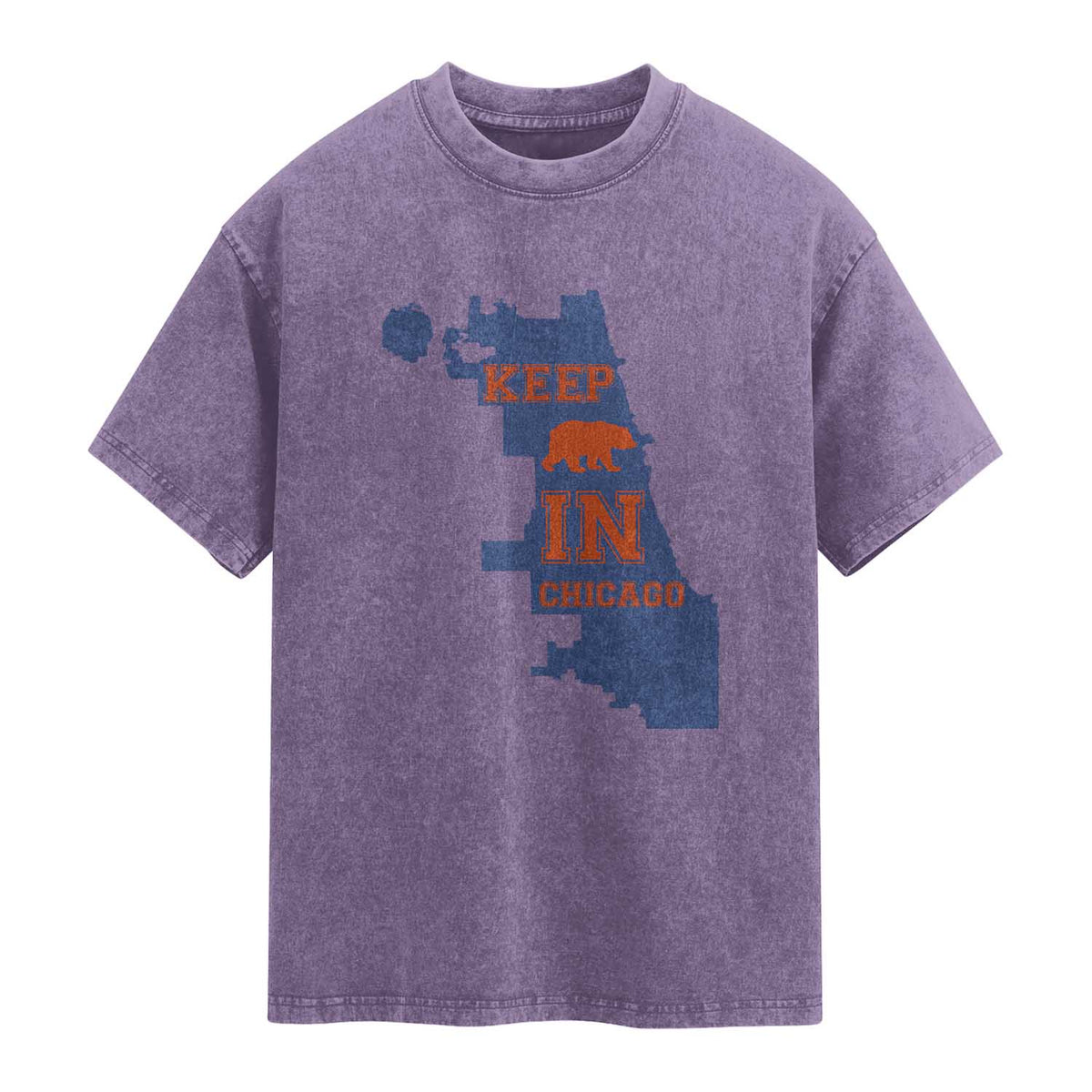 Chicago Map Bear Keep The Team Washed Cotton T-Shirt Funny City Pride Gift