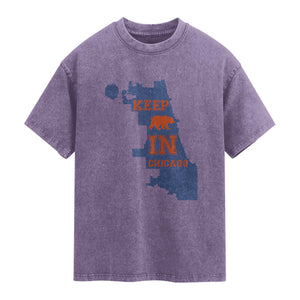 Chicago Map Bear Keep The Team Washed Cotton T-Shirt Funny City Pride Gift