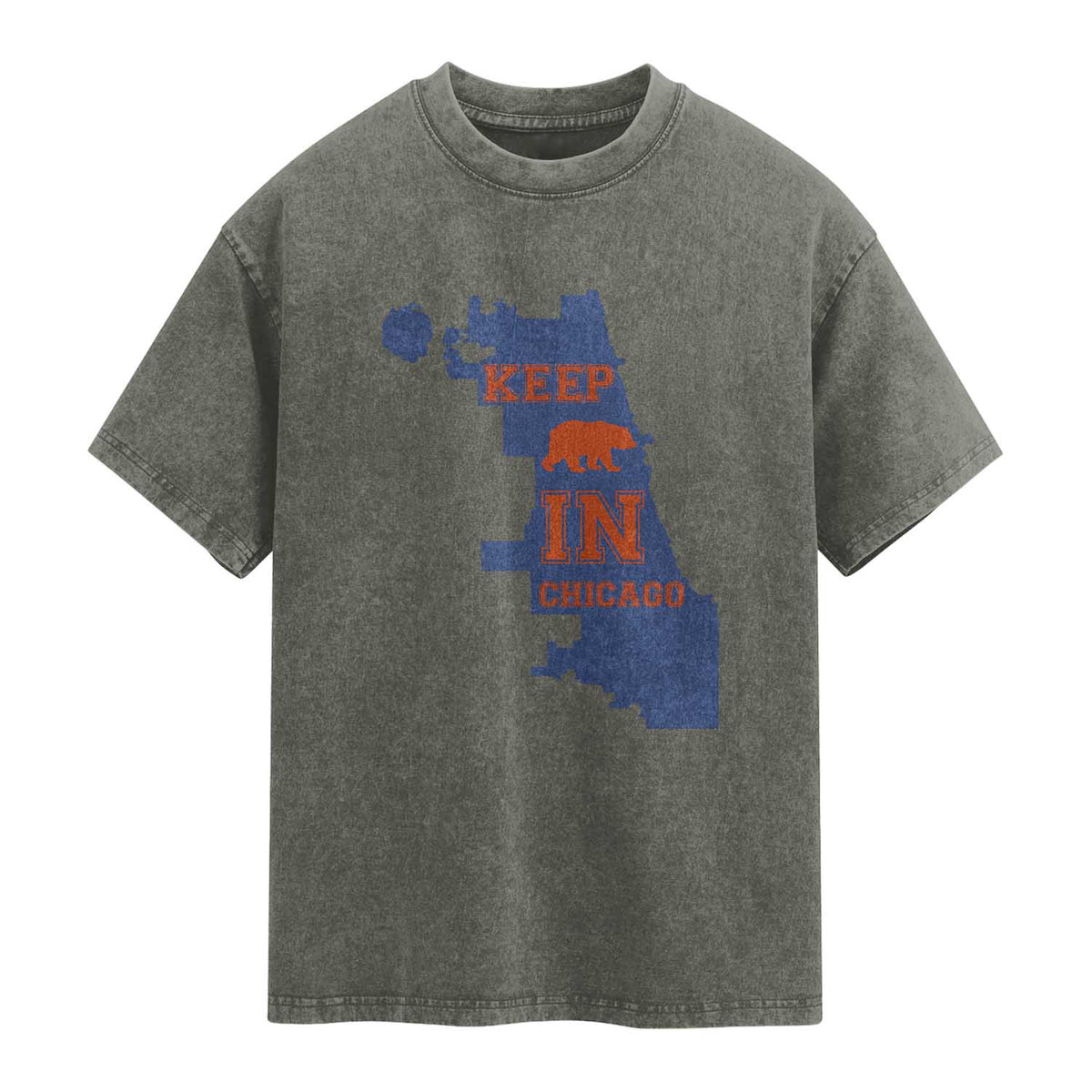 Chicago Map Bear Keep The Team Washed Cotton T-Shirt Funny City Pride Gift