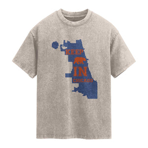 Chicago Map Bear Keep The Team Washed Cotton T-Shirt Funny City Pride Gift