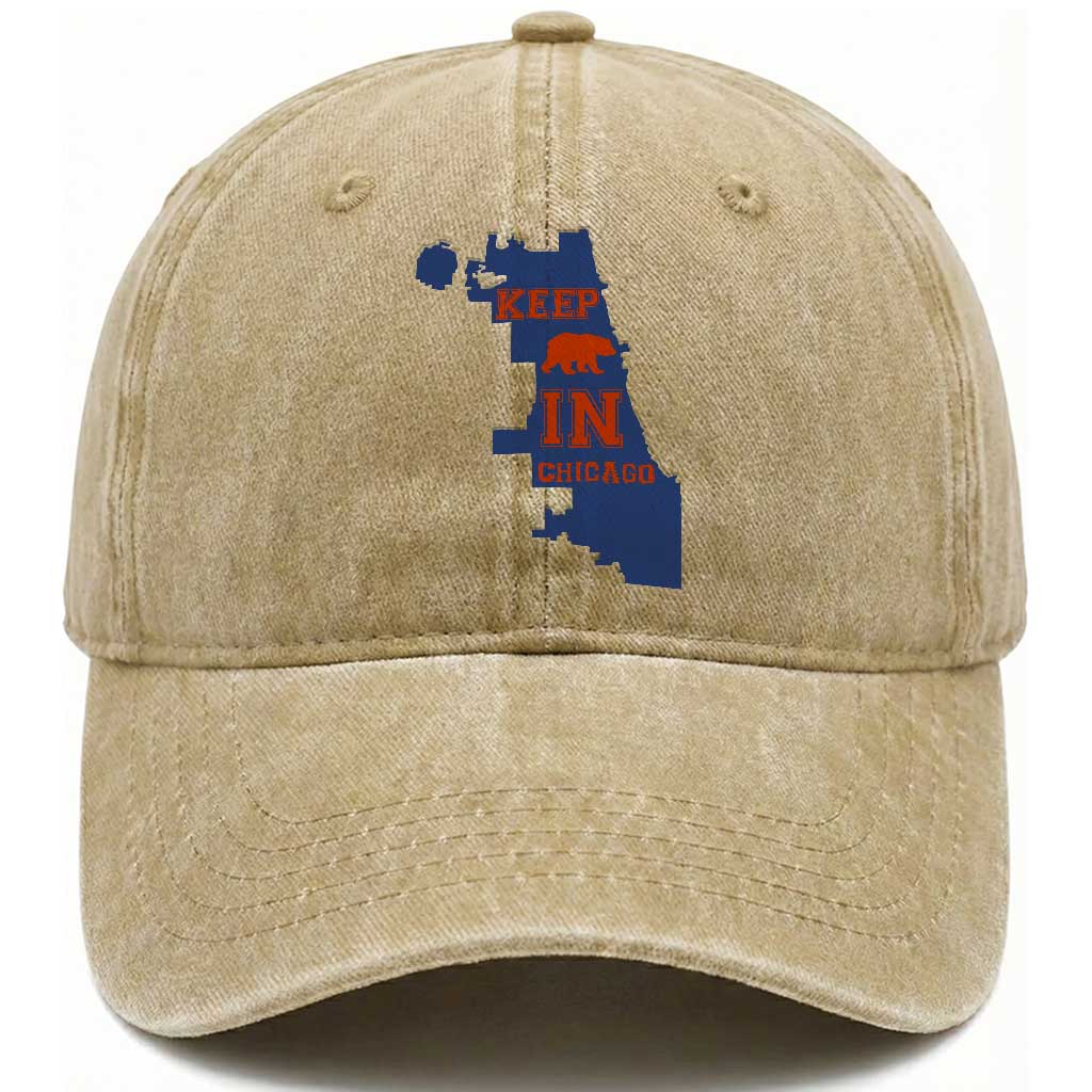 Chicago Map Bear Keep The Team Washed Cotton Baseball Cap Funny City Pride Gift TS12 Print Your Wear