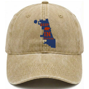 Chicago Map Bear Keep The Team Washed Cotton Baseball Cap Funny City Pride Gift TS12 Print Your Wear