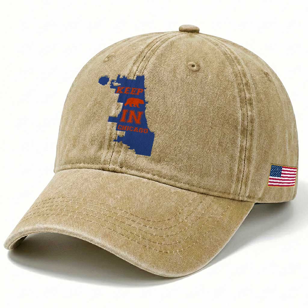 Chicago Map Bear Keep The Team Washed Cotton Baseball Cap Funny City Pride Gift TS12 Print Your Wear