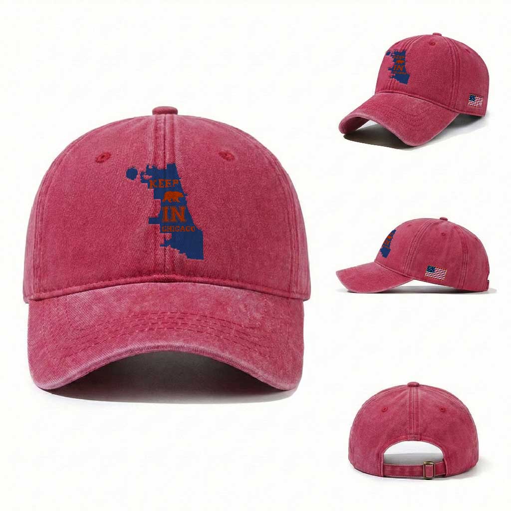 Chicago Map Bear Keep The Team Washed Cotton Baseball Cap Funny City Pride Gift TS12 Washed Cap Universal Fit Red Print Your Wear