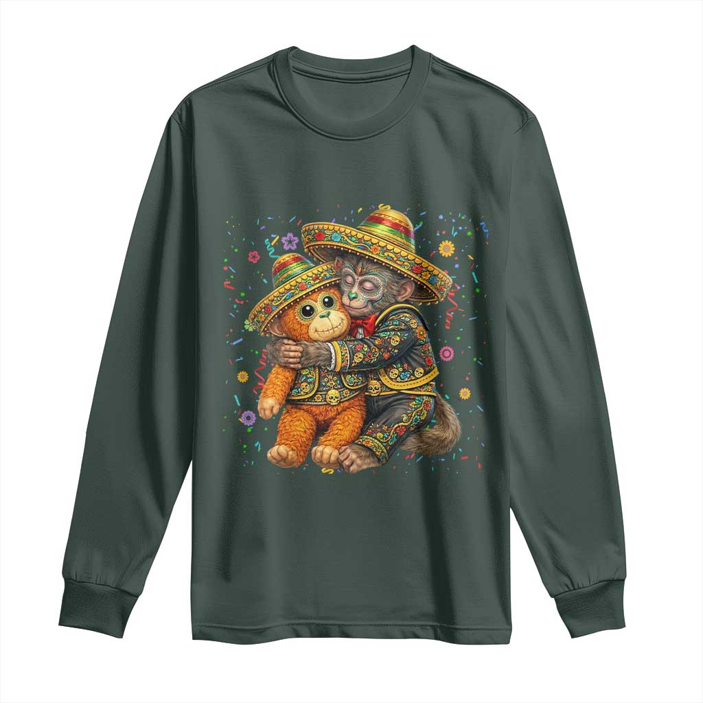 Funny Punch Baby Monkey Cinco De Mayo Long Sleeve Shirt Mexican Fiesta Gift TS12 Dark Forest Green Print Your Wear