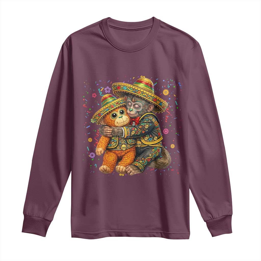 Funny Punch Baby Monkey Cinco De Mayo Long Sleeve Shirt Mexican Fiesta Gift TS12 Maroon Print Your Wear