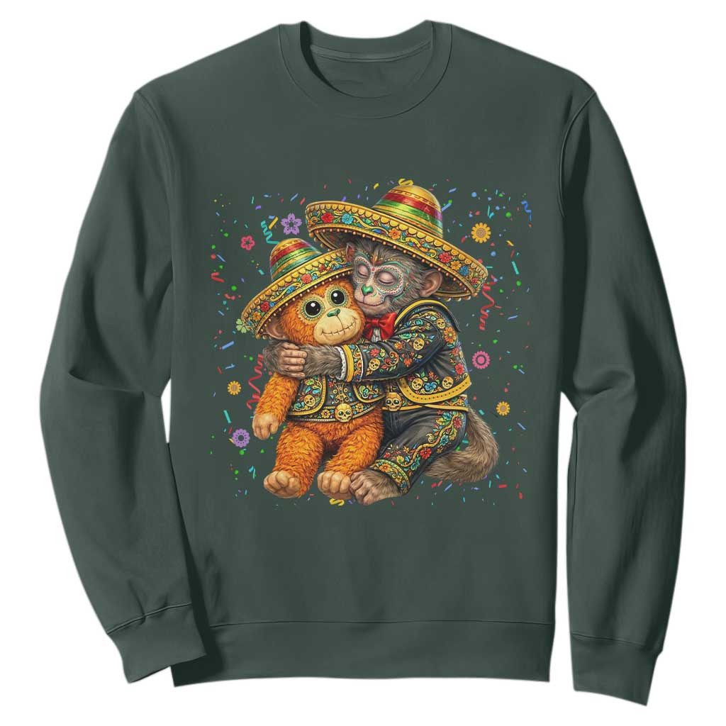Funny Punch Baby Monkey Cinco De Mayo Sweatshirt Mexican Fiesta Gift TS12 Dark Forest Green Print Your Wear