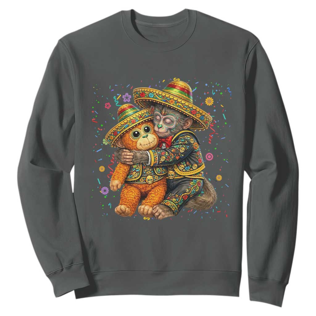 Funny Punch Baby Monkey Cinco De Mayo Sweatshirt Mexican Fiesta Gift TS12 Dark Heather Print Your Wear