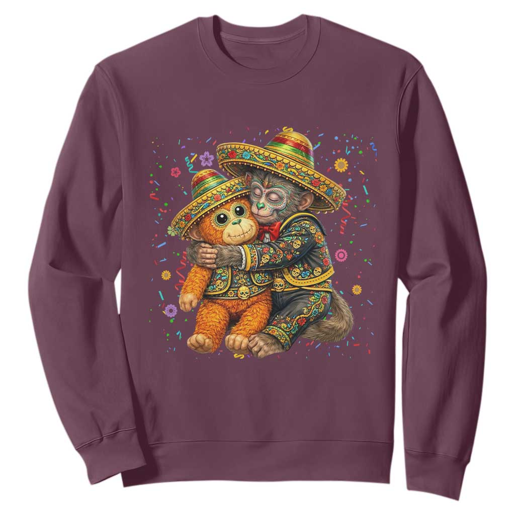 Funny Punch Baby Monkey Cinco De Mayo Sweatshirt Mexican Fiesta Gift TS12 Maroon Print Your Wear
