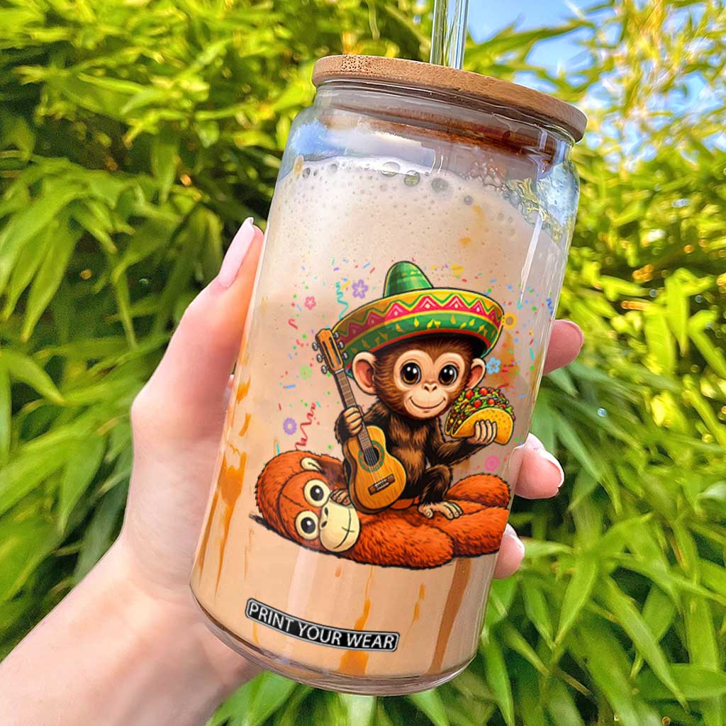 Cute Punch Baby Monkey Cinco De Mayo Glass Can Funny Animal Gift TS12 Black Print Your Wear