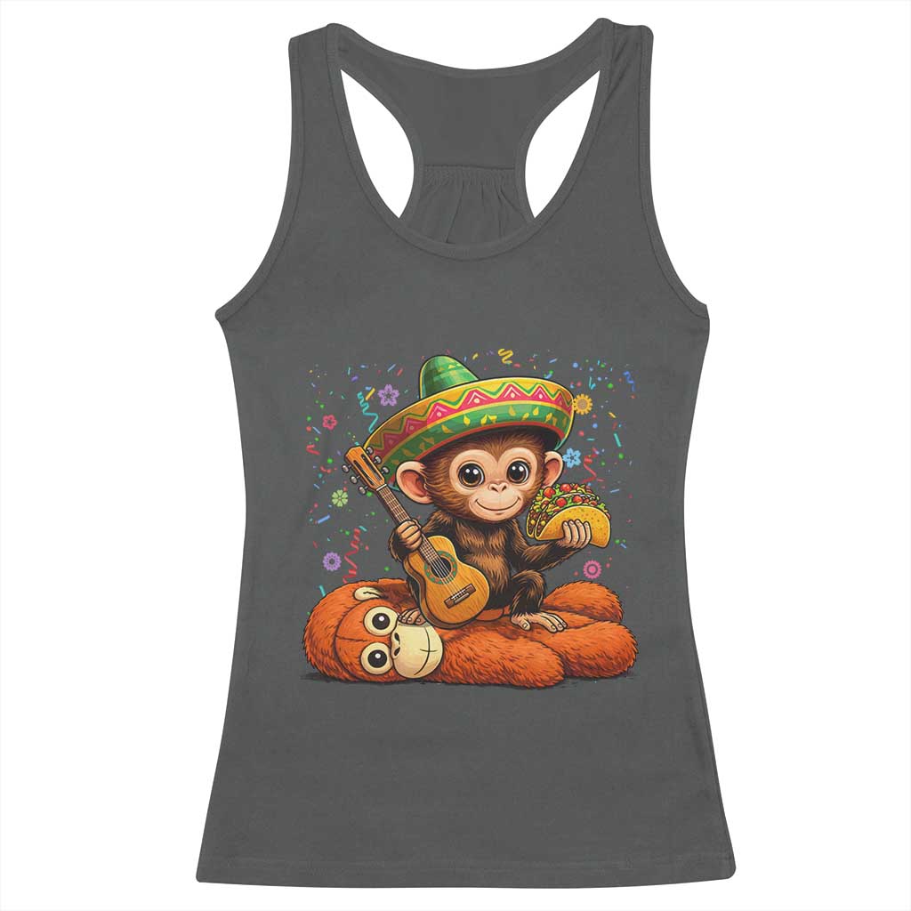 Cute Punch Baby Monkey Cinco De Mayo Racerback Tank Top Funny Animal Gift TS12 Dark Heather Print Your Wear