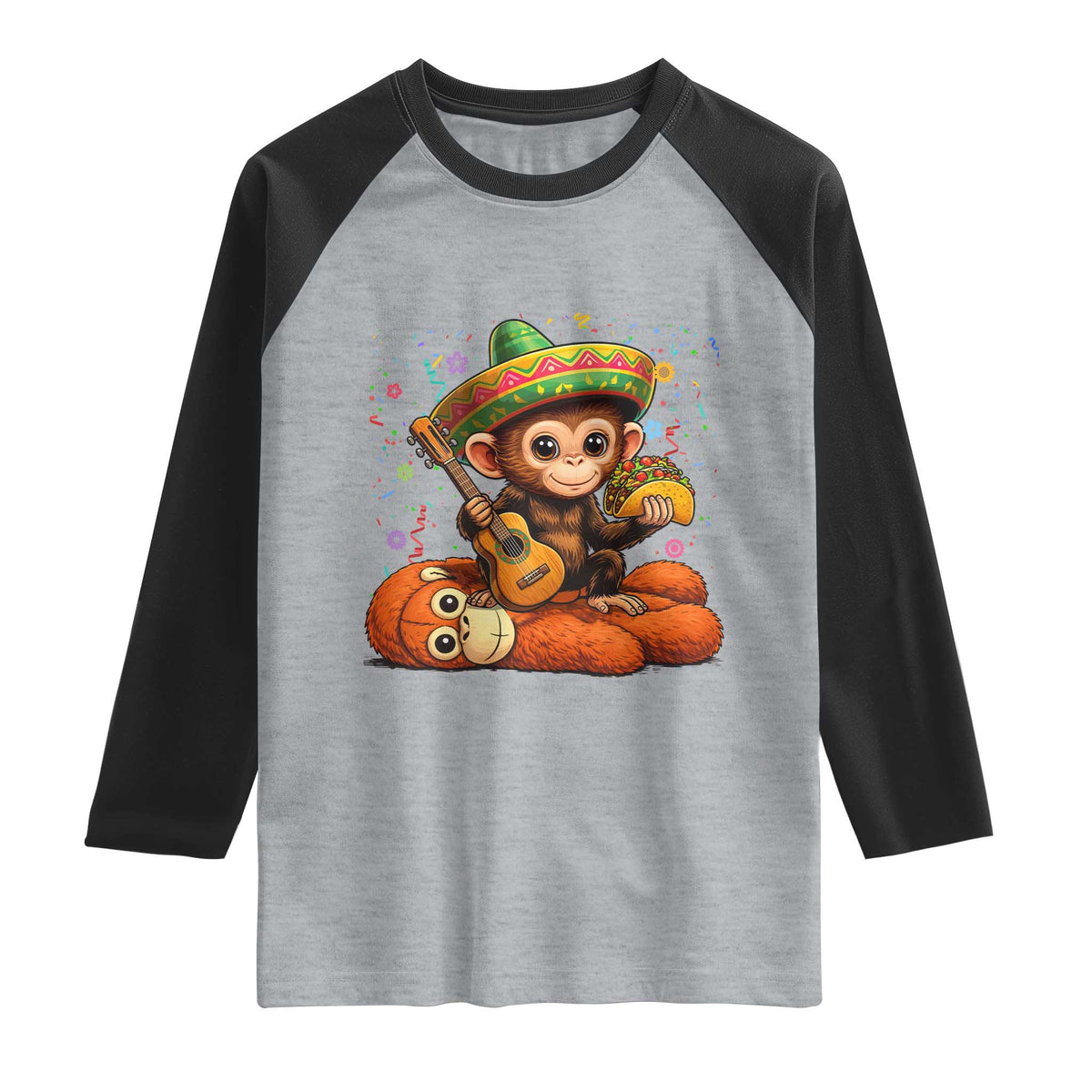 Cute Punch Baby Monkey Cinco De Mayo Raglan Shirt Funny Animal Gift TS12 Heather Gray Black Print Your Wear