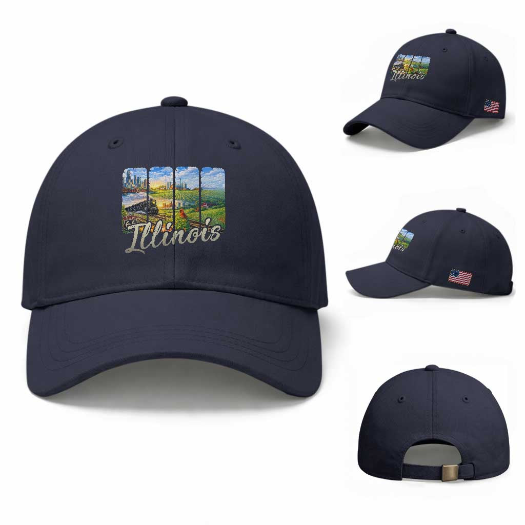 Vintage Illinois State Route Highway 66 Baseball Cap Southwest Souvenir TS12 Baseball Cap Universal Fit Navy Print Your Wear