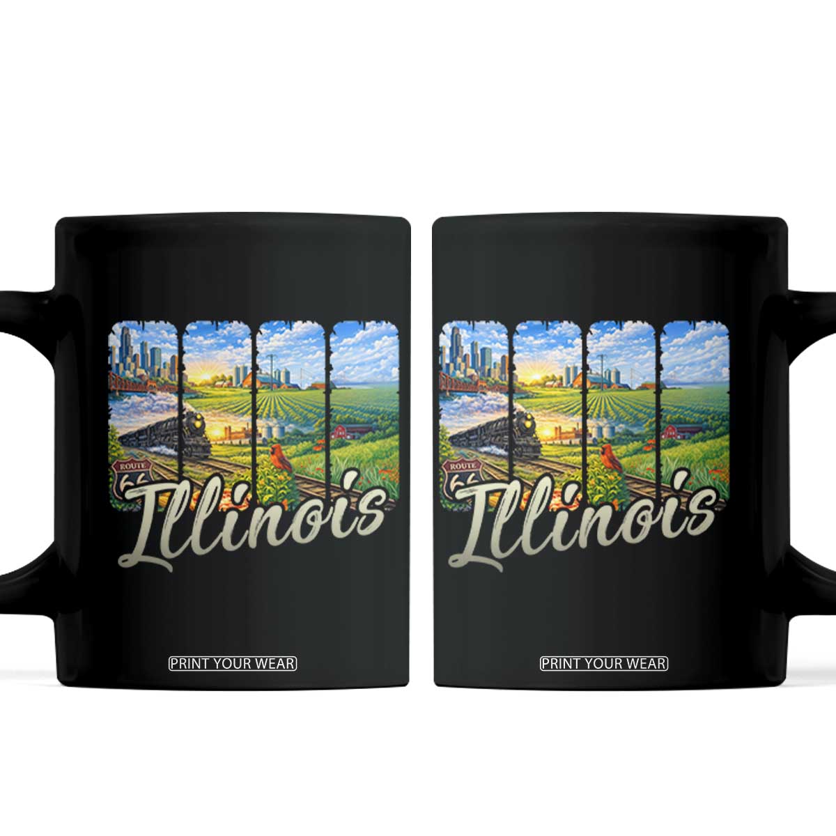 Vintage Illinois State Route Highway 66 Coffee Mug Southwest Souvenir TS12 Black Print Your Wear