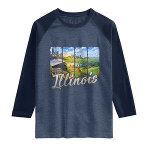 Vintage Illinois State Route Highway 66 Raglan Shirt Southwest Souvenir TS12 Heather Denim Navy Print Your Wear