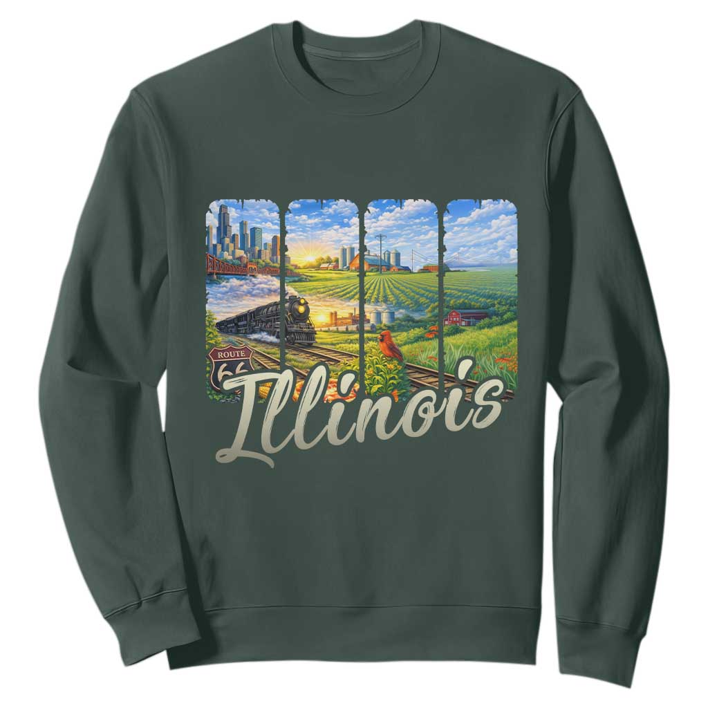 Vintage Illinois State Route Highway 66 Sweatshirt Southwest Souvenir TS12 Dark Forest Green Print Your Wear
