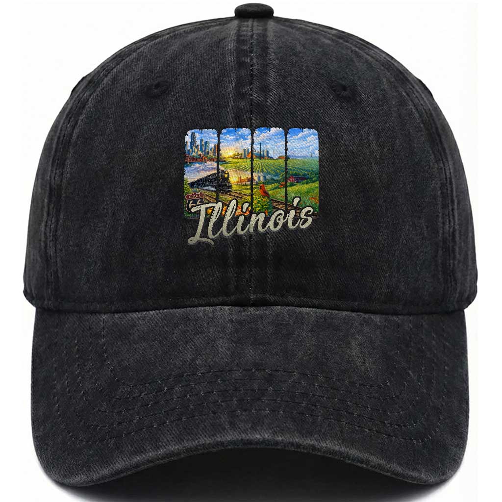 Vintage Illinois State Route Highway 66 Washed Cotton Baseball Cap Southwest Souvenir TS12 Print Your Wear