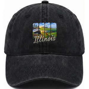 Vintage Illinois State Route Highway 66 Washed Cotton Baseball Cap Southwest Souvenir TS12 Print Your Wear