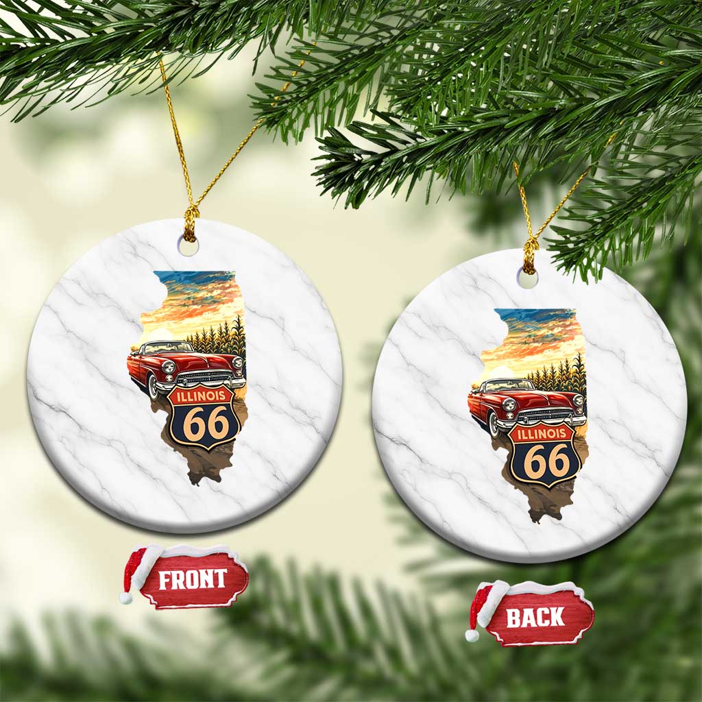Route Highway 66 Illinois State Pride Ceramic Ornament Mother Road Travel Gift TS12 1pc White Marble Print Your Wear