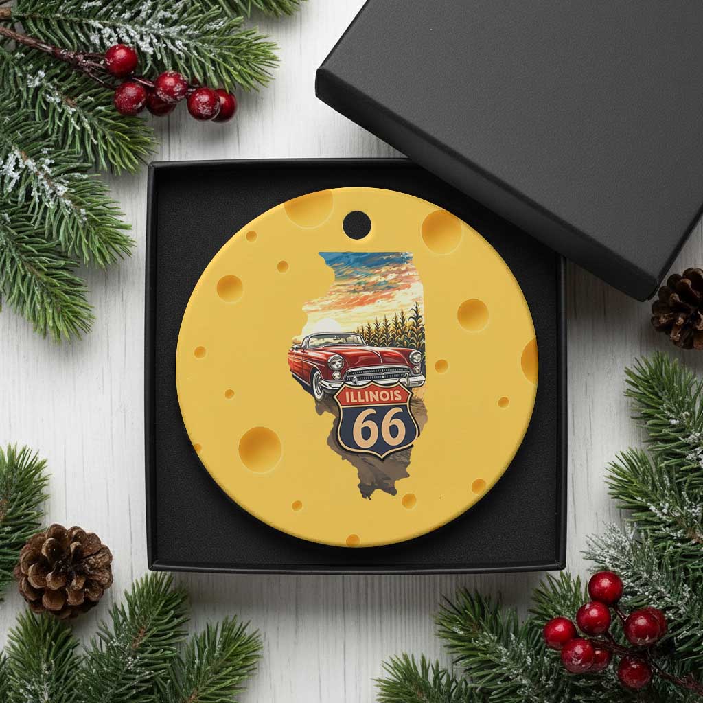 Route Highway 66 Illinois State Pride Ceramic Ornament Mother Road Travel Gift TS12 1pc Yellow Cheese Print Your Wear