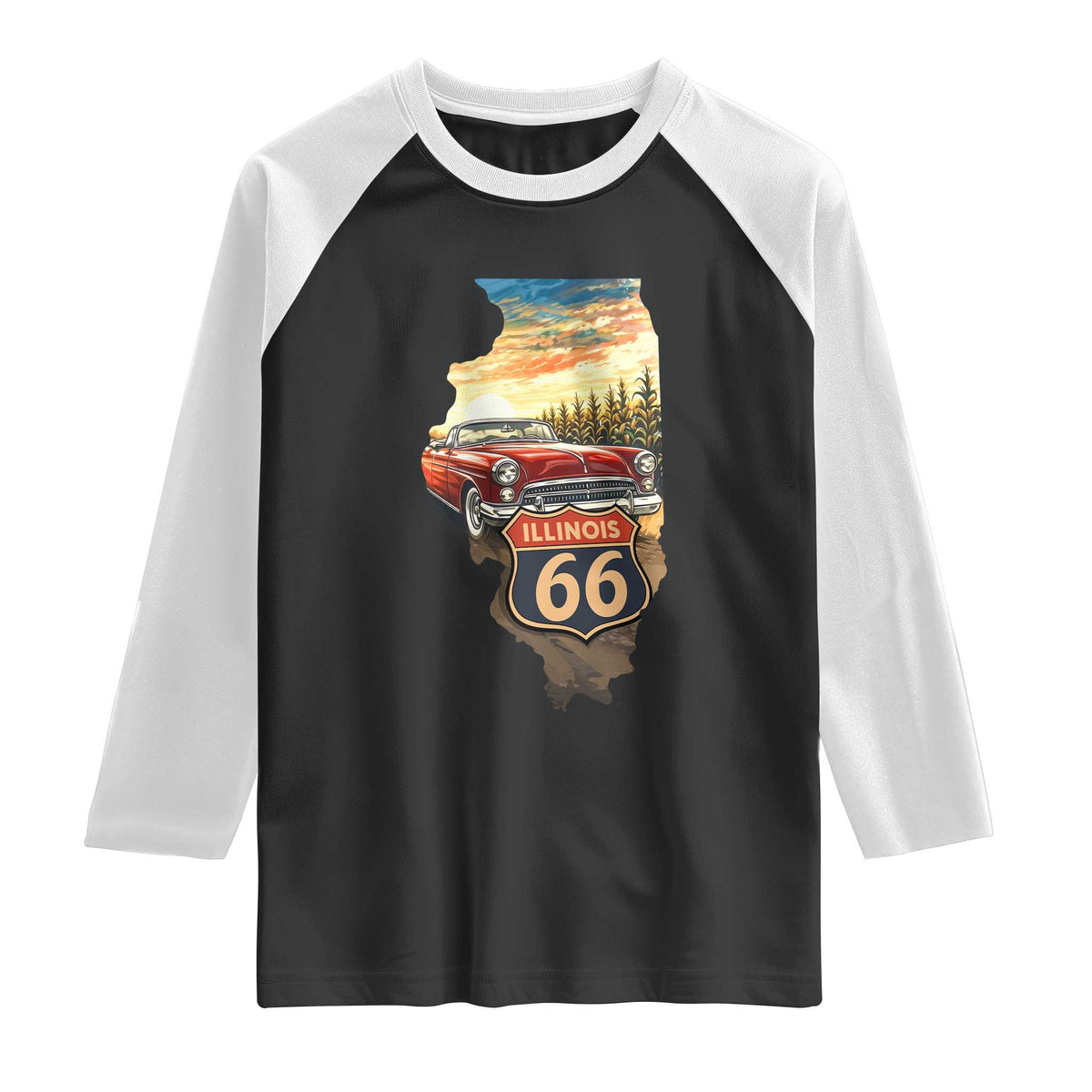 Route Highway 66 Illinois State Pride Raglan Shirt Mother Road Travel Gift TS12 Black White Print Your Wear