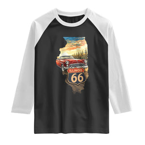 Route Highway 66 Illinois State Pride Raglan Shirt Mother Road Travel Gift TS12 Black White Print Your Wear