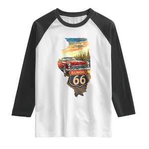 Route Highway 66 Illinois State Pride Raglan Shirt Mother Road Travel Gift TS12 White Black Print Your Wear
