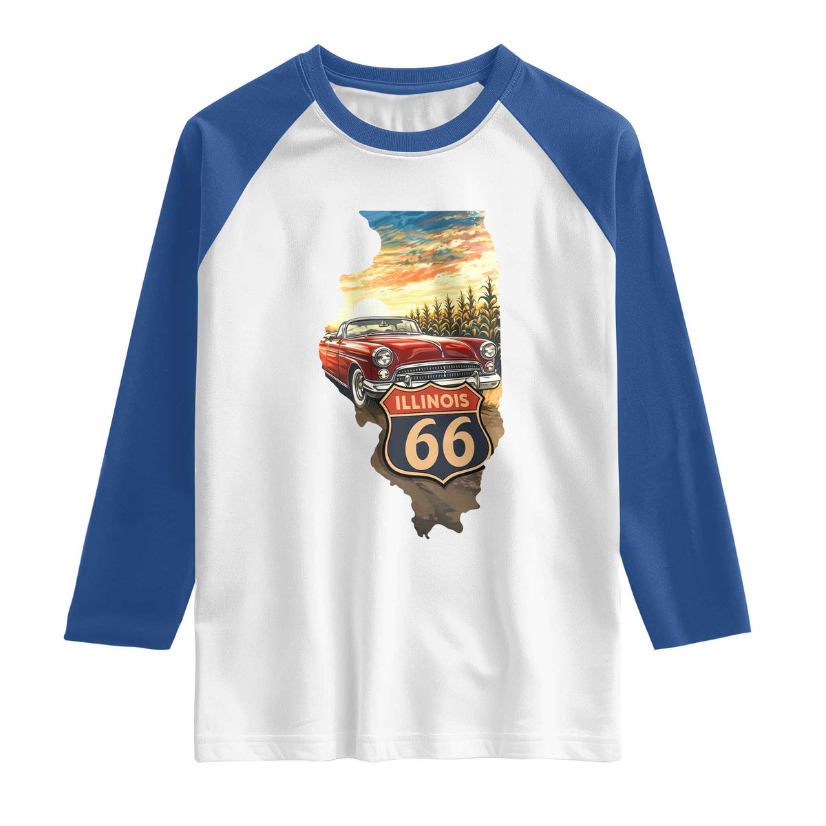 Route Highway 66 Illinois State Pride Raglan Shirt Mother Road Travel Gift TS12 White Royal Print Your Wear
