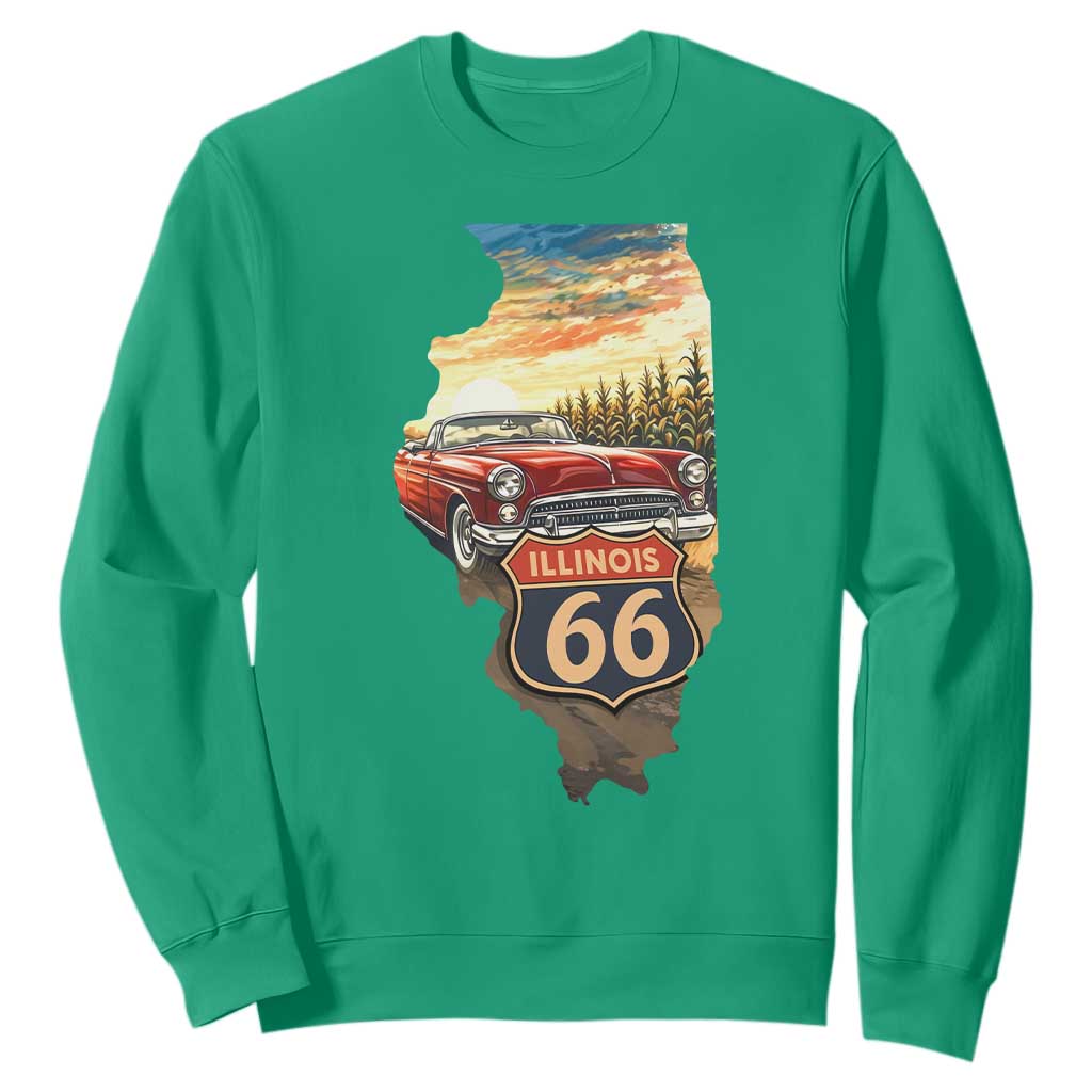 Route Highway 66 Illinois State Pride Sweatshirt Mother Road Travel Gift TS12 Irish Green Print Your Wear