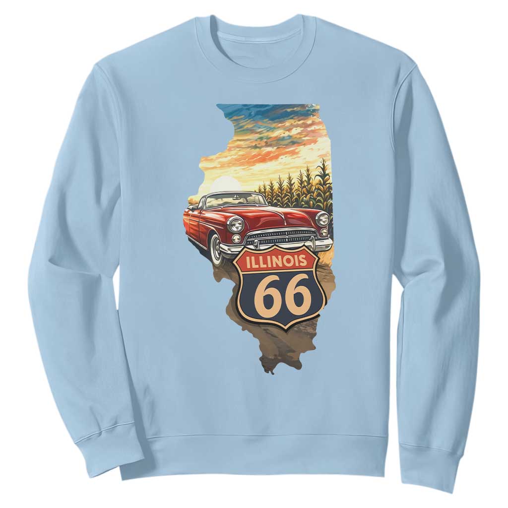 Route Highway 66 Illinois State Pride Sweatshirt Mother Road Travel Gift TS12 Light Blue Print Your Wear
