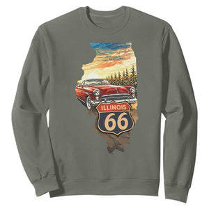 Route Highway 66 Illinois State Pride Sweatshirt Mother Road Travel Gift TS12 Military Green Print Your Wear