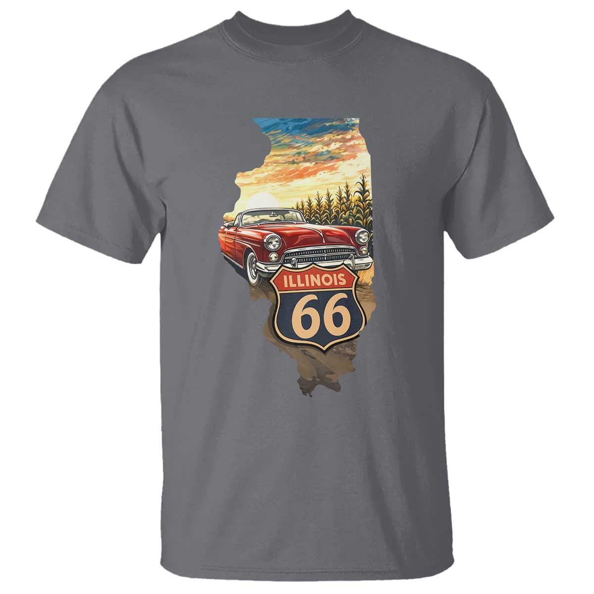 Route Highway 66 Illinois State Pride T Shirt Mother Road Travel Gift TS12 Charcoal Print Your Wear