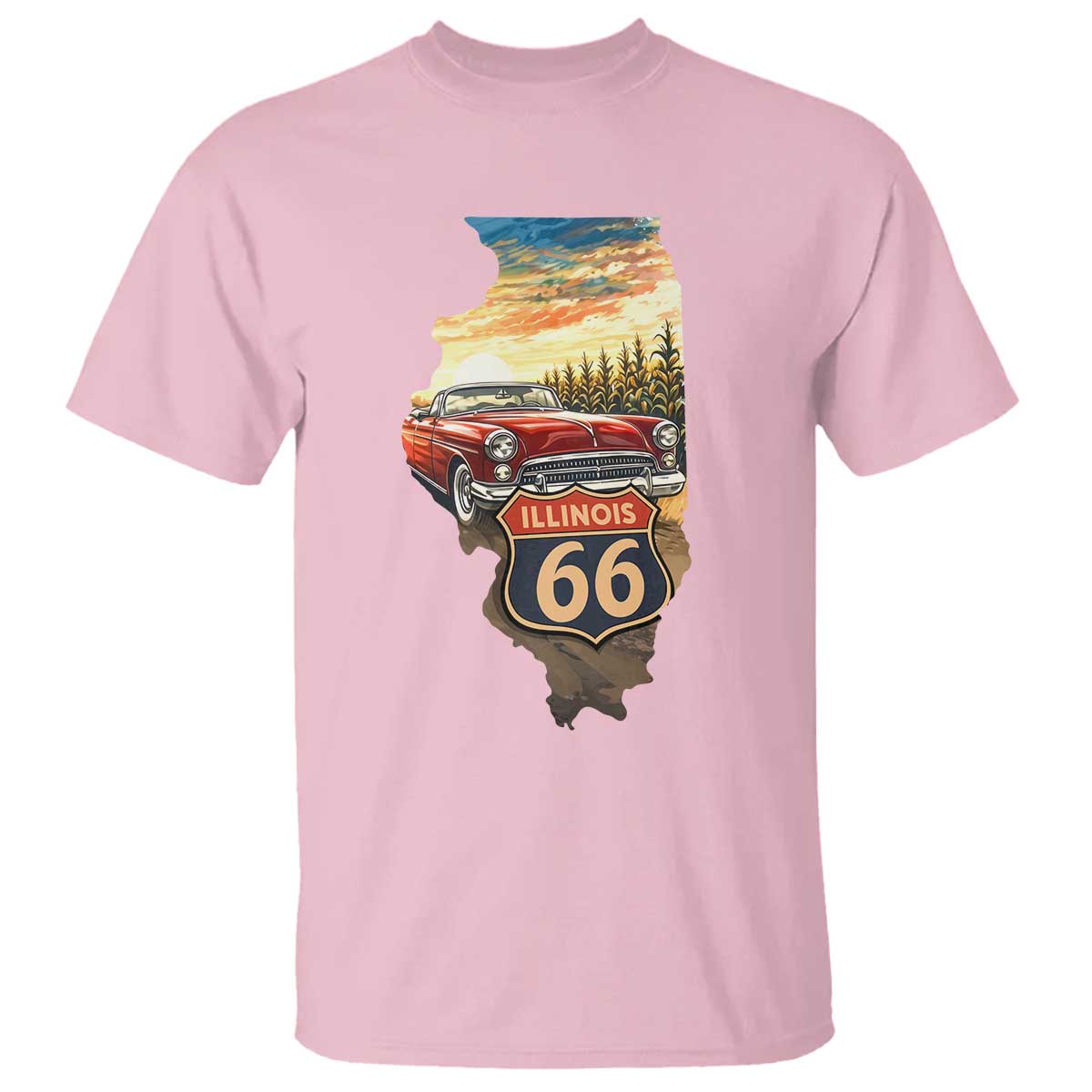 Route Highway 66 Illinois State Pride T Shirt Mother Road Travel Gift TS12 Light Pink Print Your Wear