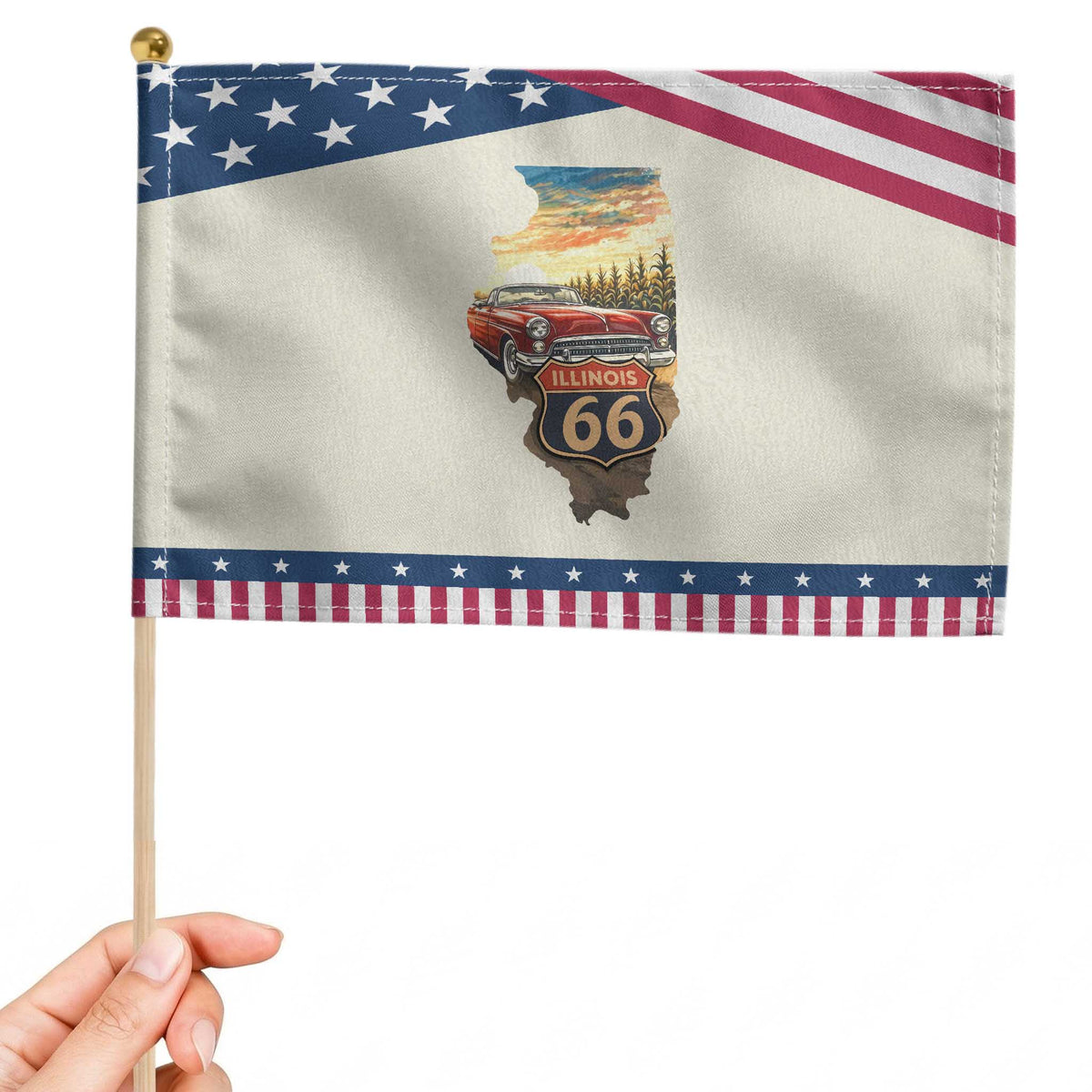 Route Highway 66 Illinois State Pride Patriotic Handheld Flag Mother Road Travel Gift TS12 Modern 8.2