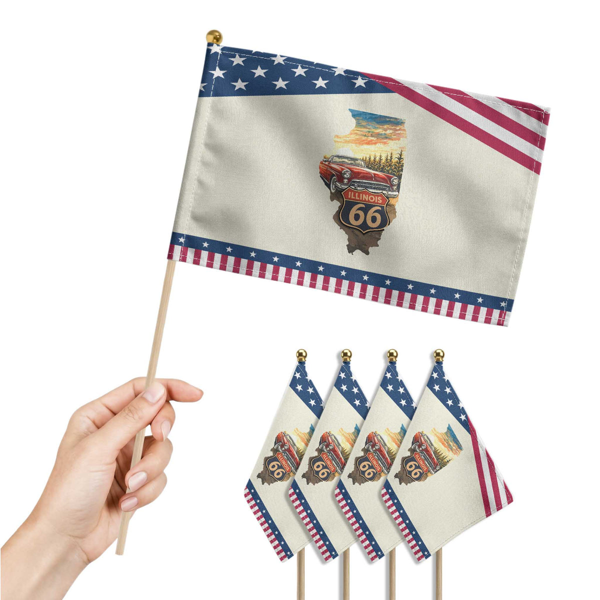 Route Highway 66 Illinois State Pride Patriotic Handheld Flag Mother Road Travel Gift TS12 Print Your Wear